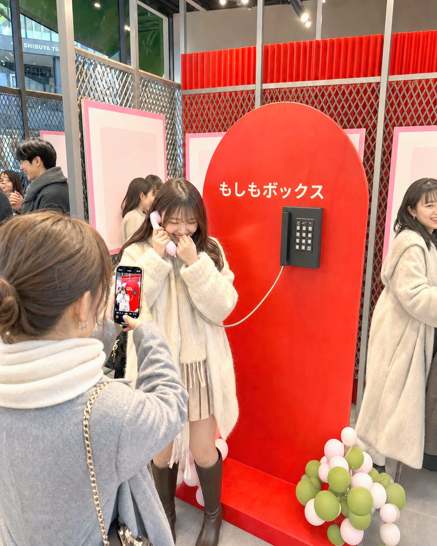 もしもボックスで告白ごっこをする来場者