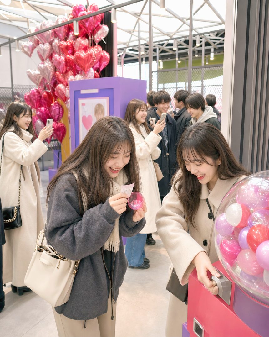 恋みくじガチャを回す来場者